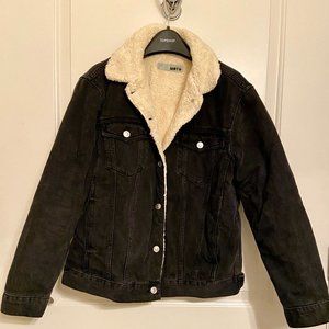 Topshop Moto Black Sherpa-Lined Jacket